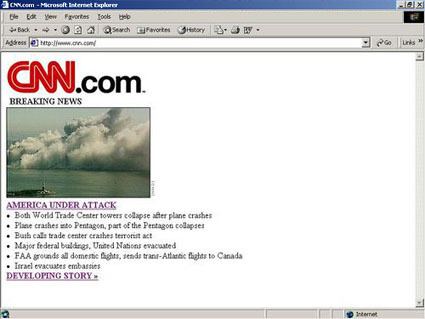 Then and Now: CNN Homepage on 9.11.2001